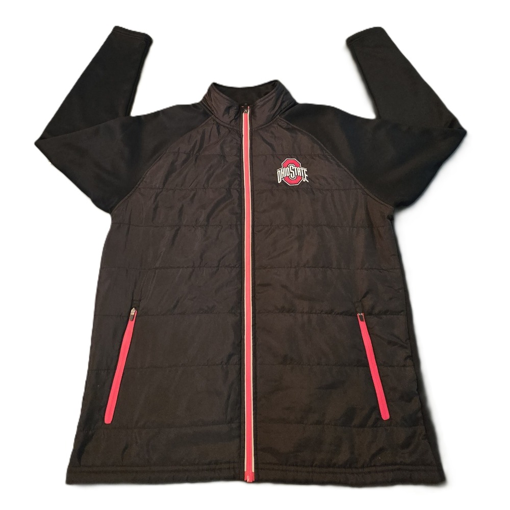Scarlet & Gray Ohio State Buckeyes Puffer Jacket Black‎ Red Accents Men's Medium